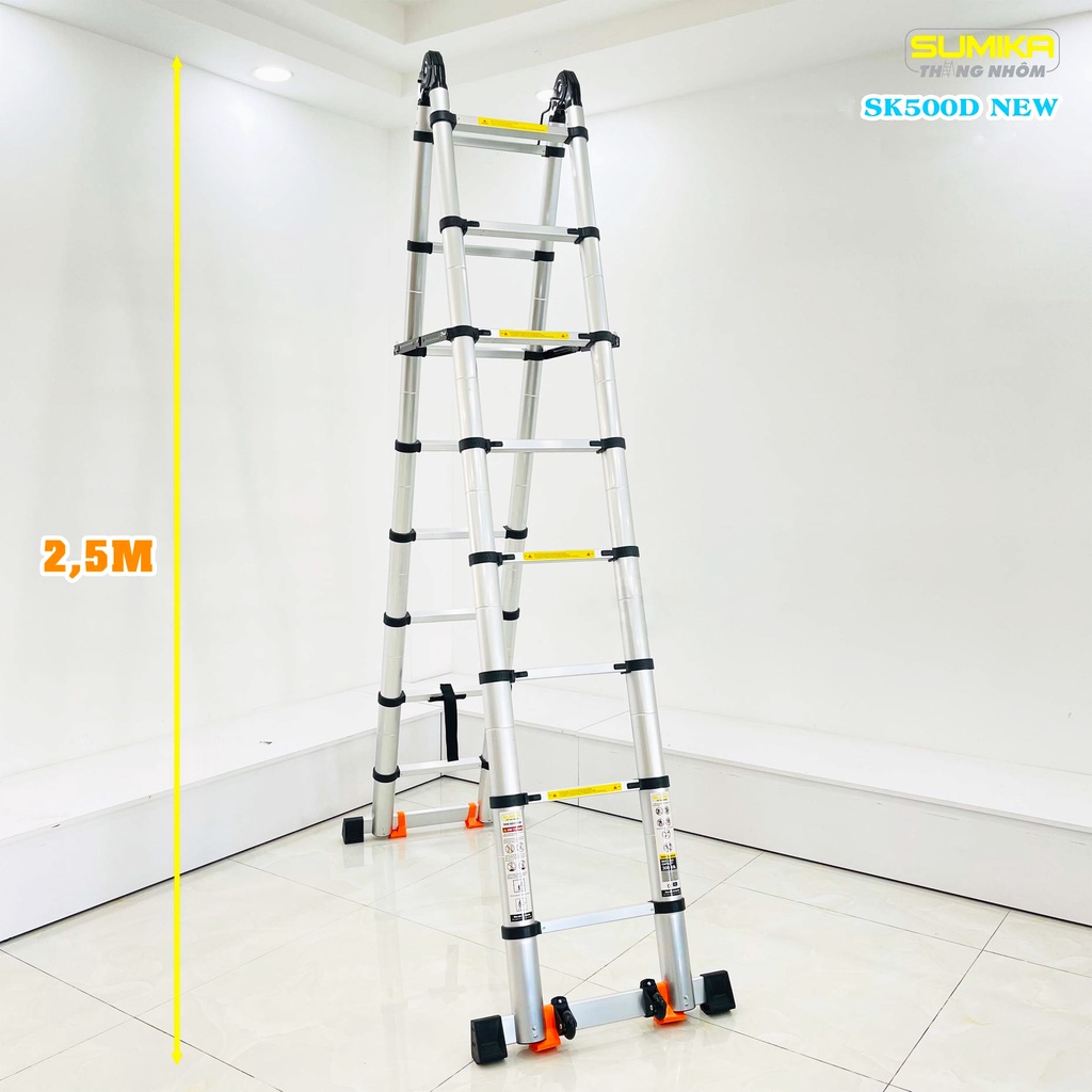 Thang nhôm rút đôi SUMIKA SK500D NEW - rút chữ A cao 2.5m, rút chữ I cao 5.0m, tải trọng 300kg