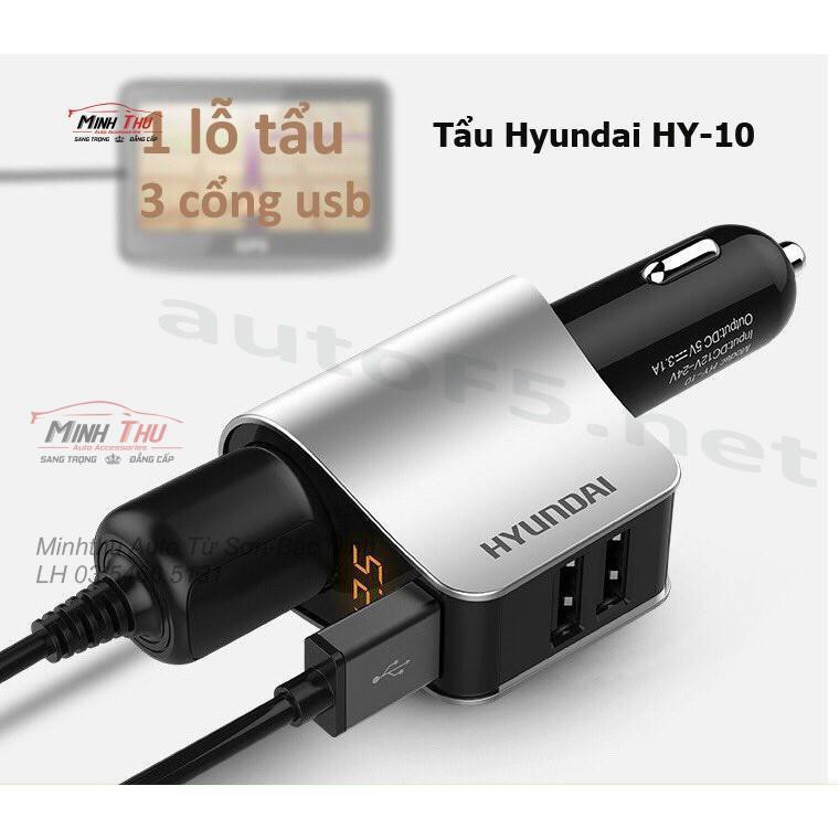 Tẩu Sạc Hyundai 3 Cổng Usb Có Màn Hình Hiển Thị Điện Áp HY-10