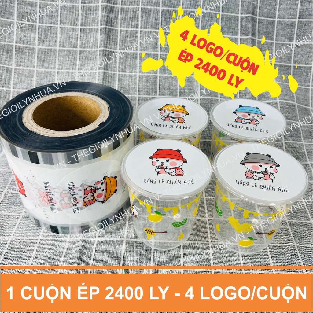 Cuộn ép ly trà sữa, màng ép miệng ly in sẵn 2400 ly, màng dập được ly nhựa PP từ 300ml đến 700ml mẫu 703