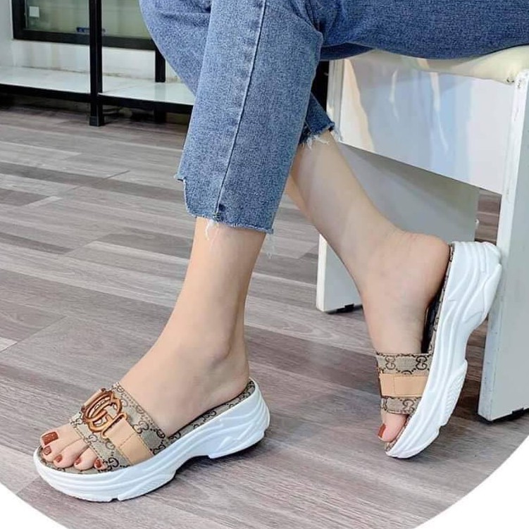 Dép nữ thời trang đế bánh mì quai phối khóa - Dép đế xuồng nữ cao 5cm - Linus LN153