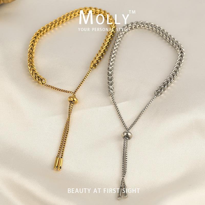 Molly™ Vòng Đeo Tay Mạ Vàng 18K Không Phai Màu Bằng Thép Titan Có Thể Điều Chỉnh Kích Cỡ Dành Cho Nữ