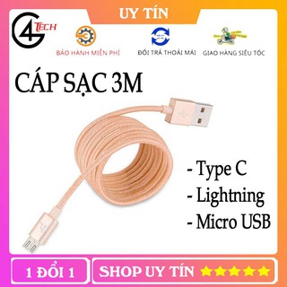 Dây cáp sạc 3m siêu dài siêu bền- Bảo Hành 12 Tháng