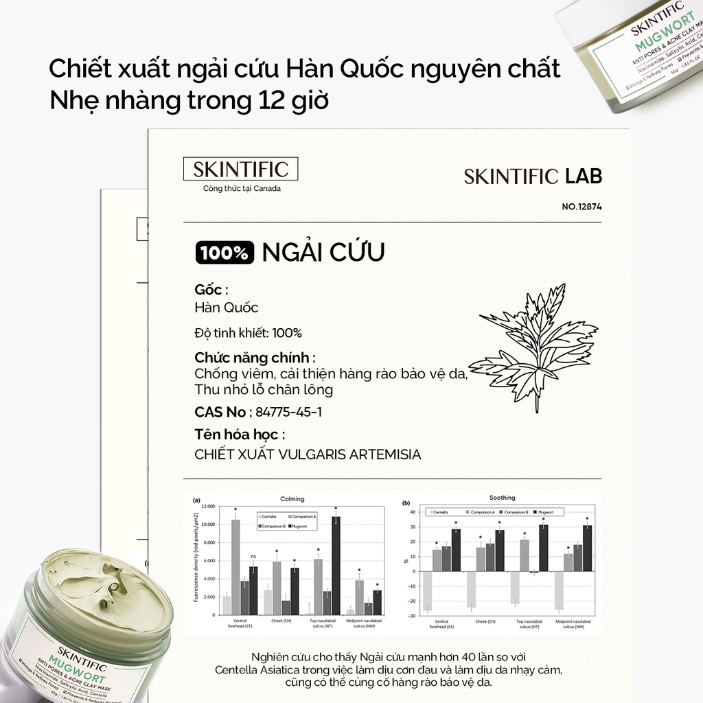 Combo SKINTIFIC gồm Mặt nạ đất sét ngải cứu 55g + Kem dưỡng ẩm 5X 30g