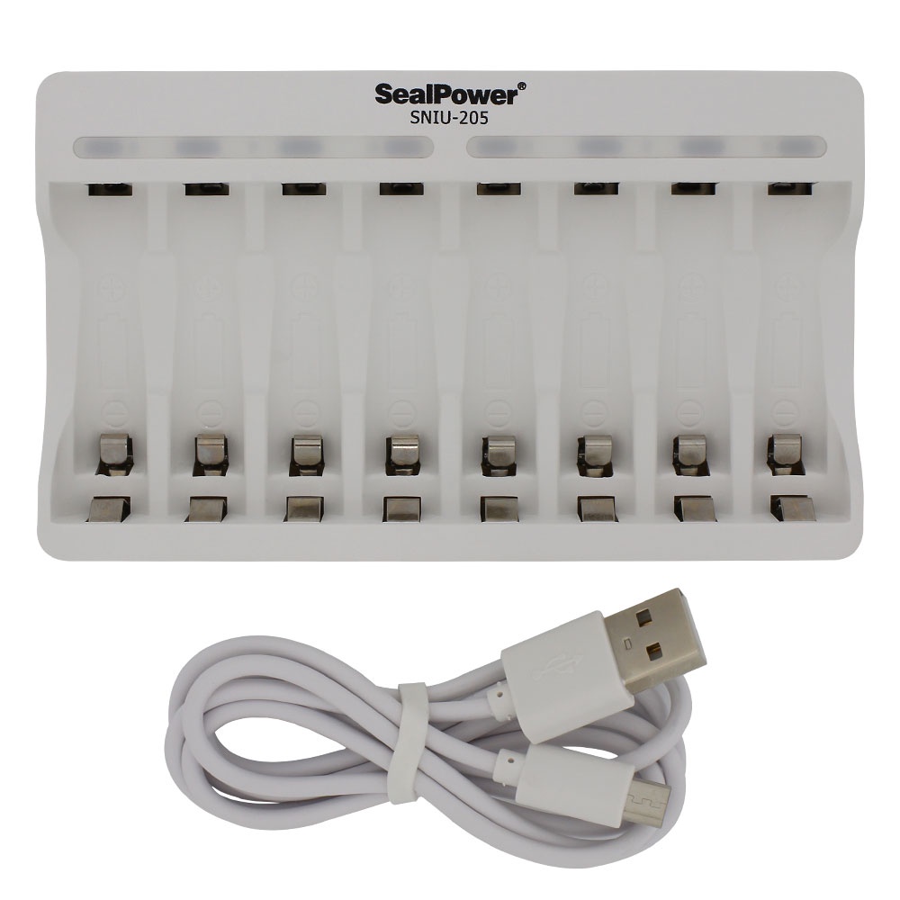 Máy sạc SealPower SNIU-205 kèm pin sạc AA 2400mAh / AAA 1000mAh,2A/3A , sạc 8 kênh đa năng có đèn báo(chính hãn