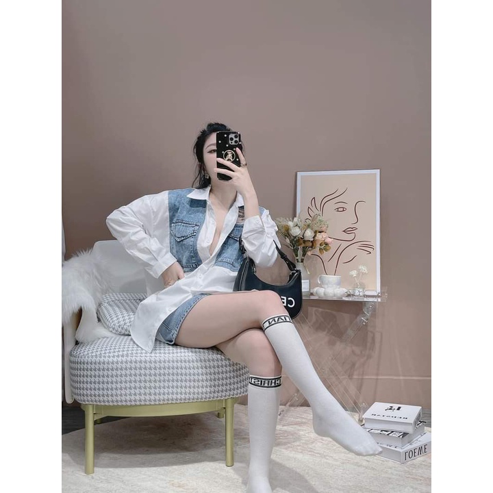 Áo sơ mi kiểu nữ phối jeans form rộng Bigsize giấu quần cá tính Ullzang UVY88