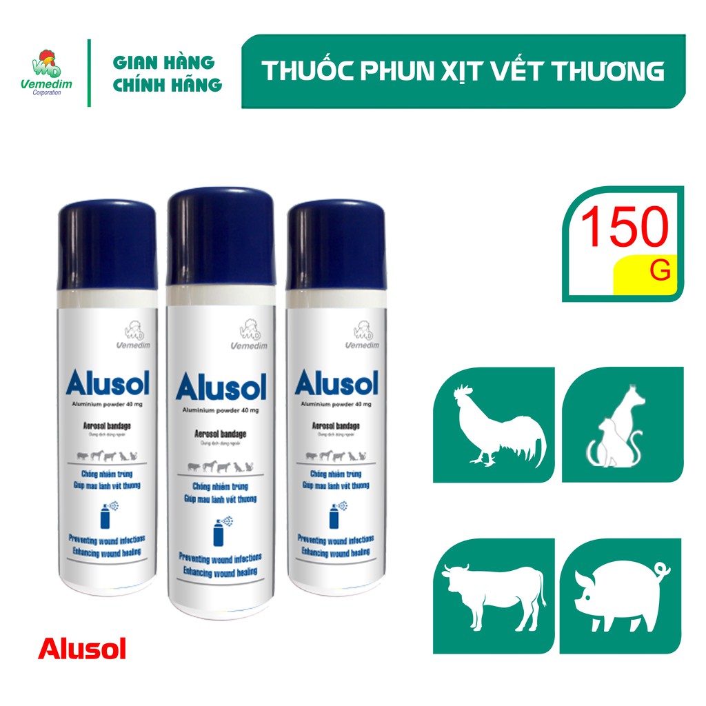 Vemedim Alusol Thuốc phun xịt vết thương cho gia súc, chó mèo, chai 150g