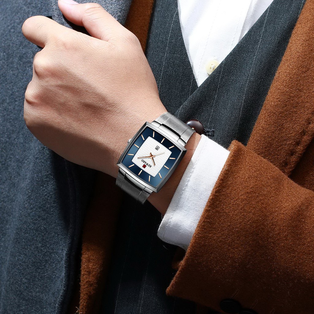 Đồng Hồ Quartz Chống Thấm Nước 62009 Bằng Thép Không Gỉ Với Dây Đeo Dạng Lưới Thời Trang