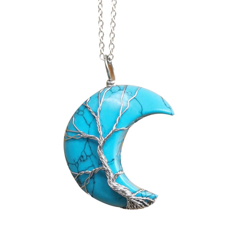 Flgo Vòng cổ Mặt Đá Pha Lê Bán Nguyệt Hình Cây Sự Sống