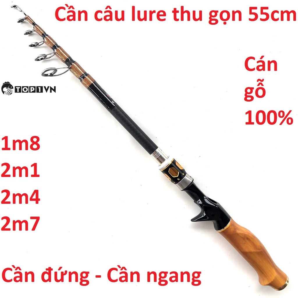 Cần câu lure rút gọn 55cm cán gỗ thật 100% [ Top1VN ]