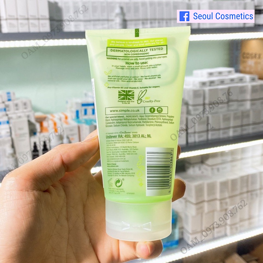 Sữa rửa mặt Simple kind to skin refreshing facial wash gel 150ml