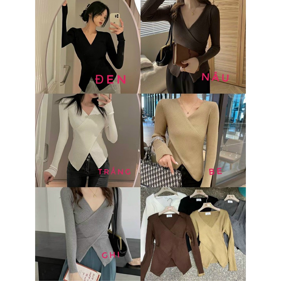 ✨BÁN SỈ✨ÁO LEN QUẢNG CHÂU TĂM CỔ TIM CHÉO NHIỀU MÀU