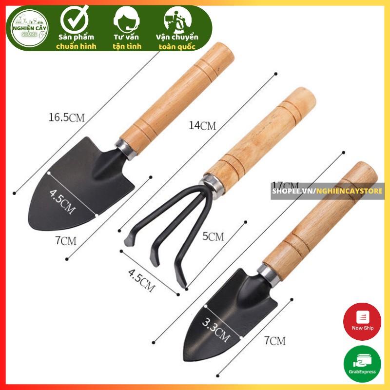 Bộ 3 dụng cụ 17cm làm vườn, trồng cây cảnh hàng loại 1 cứng cáp