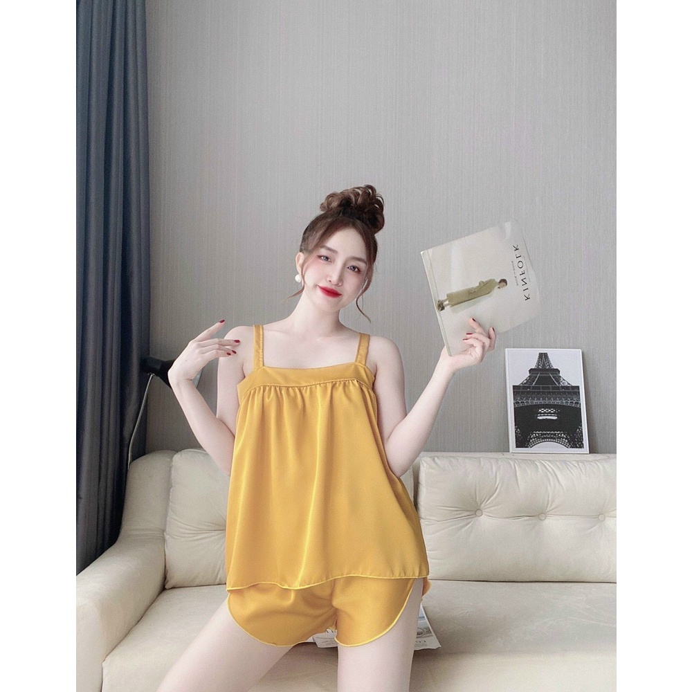 [Mã FAMARAL2 giảm 10K đơn 50K]  Set đồ ngủ lụa satin 2 dây bản to  quần đùi sexy cao cấp