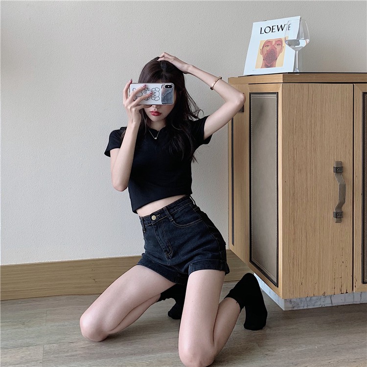 Xiaozhainv Quần Ngắn Denim Ống Rộng Lưng Cao Phong Cách Hàn Quốc Cho Nữ | BigBuy360 - bigbuy360.vn