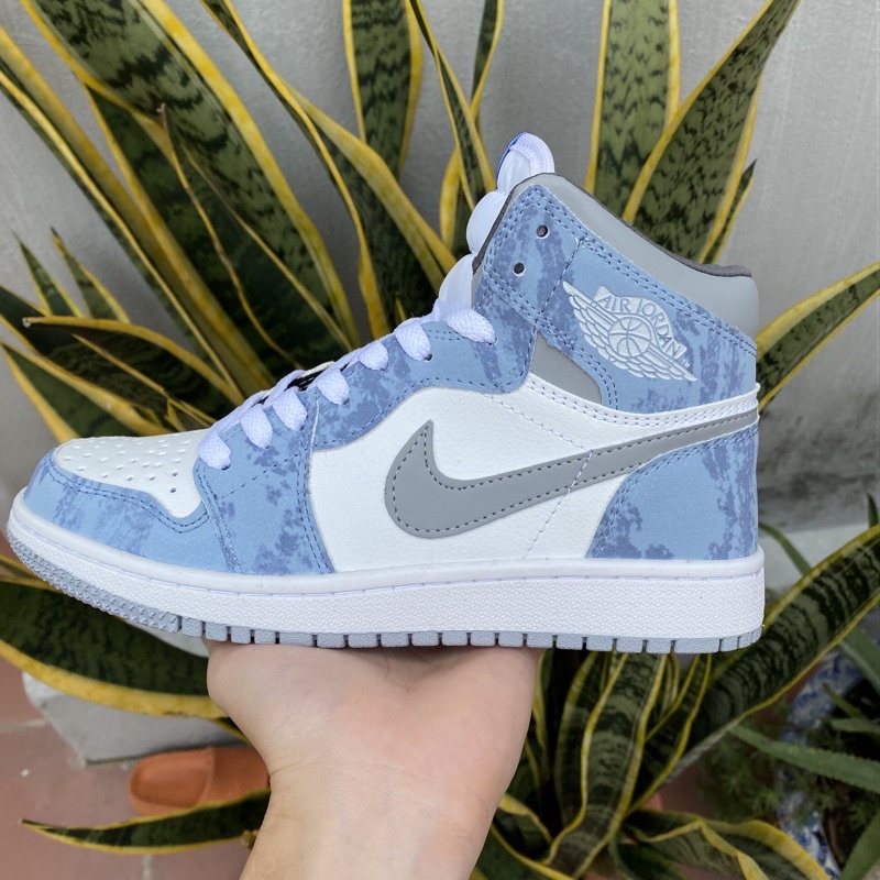 Giày Jordan cổ cao Hyper Royal xanh loang nam nữ, Giày Jordan 1 high màu xanh nỉ, xanh ngọc bản đẹp full box bill
