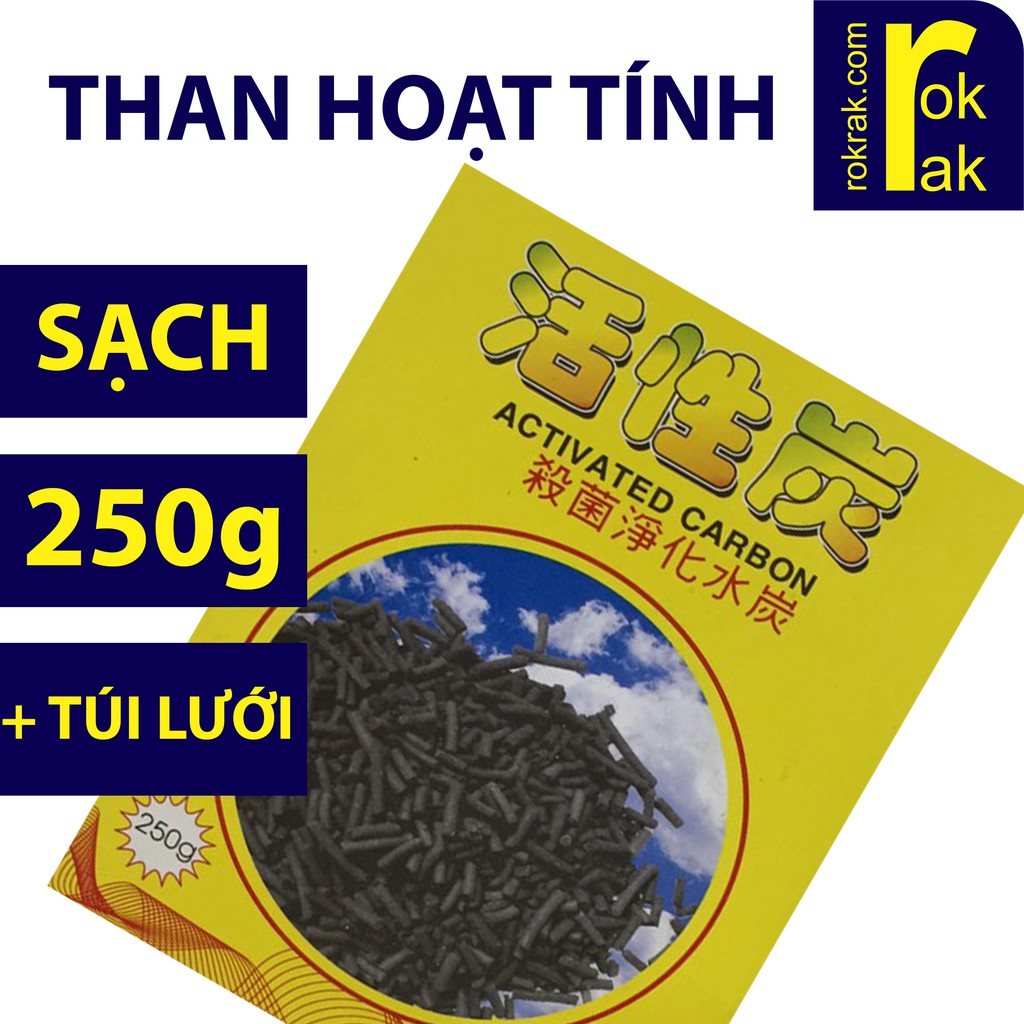 Than hoạt tính sạch 250g có túi lưới mịn ngăn bụi - Lọc bể cá khử Nước mới và nước tuần hoàn