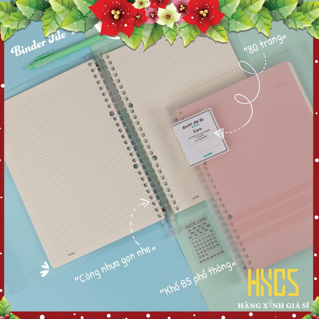 Sổ CÒNG KLONG B5 Dash-Caro-lined 100 tờ 100gsm 26 lỗ, HXGS binder và giấy refill klong