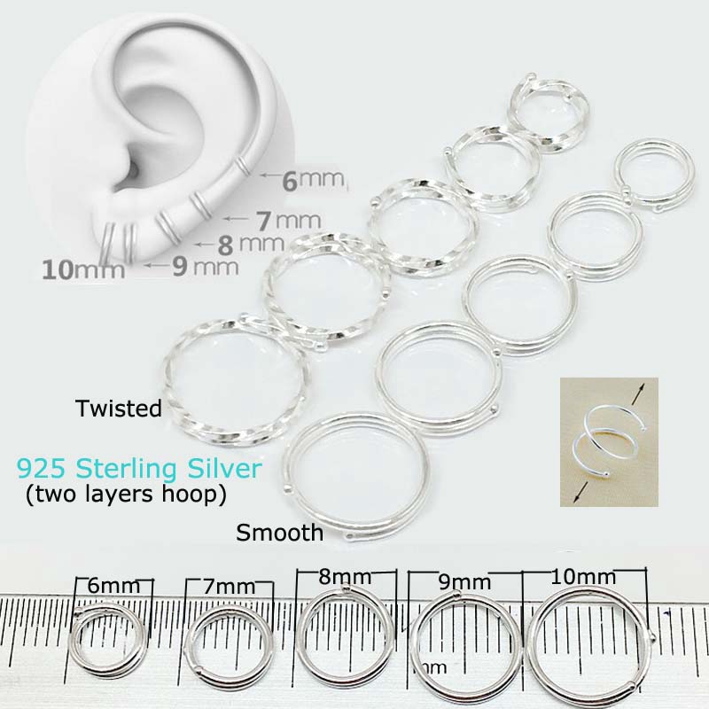 Khuyên tai bạc kiểu xoắn/ mịn 6 - 12mm đơn giản thời trang