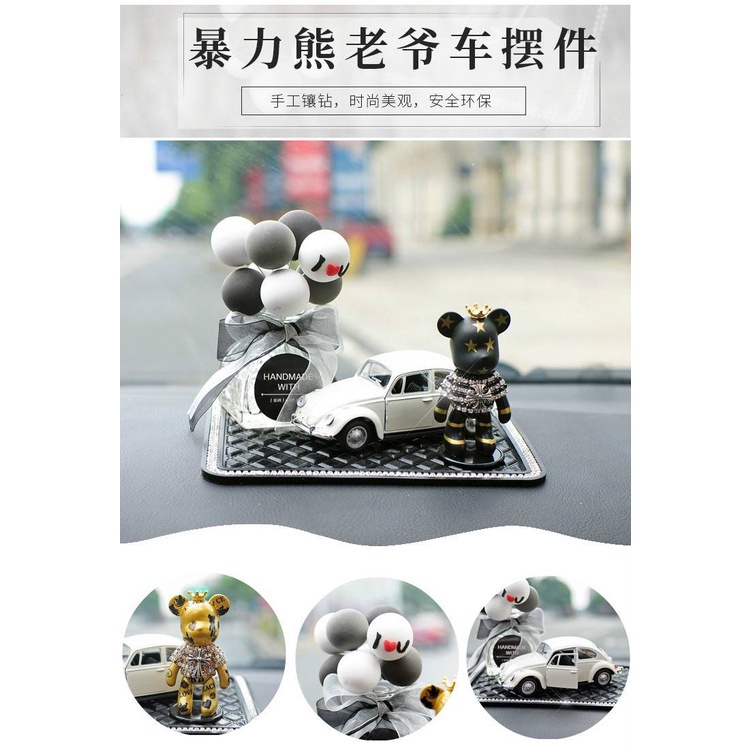 Mô hình chú gấu Gloomy Bear đính đá đứng bên xe Beetle dễ thương trang trí ô tô nhiều mẫu tùy chọn