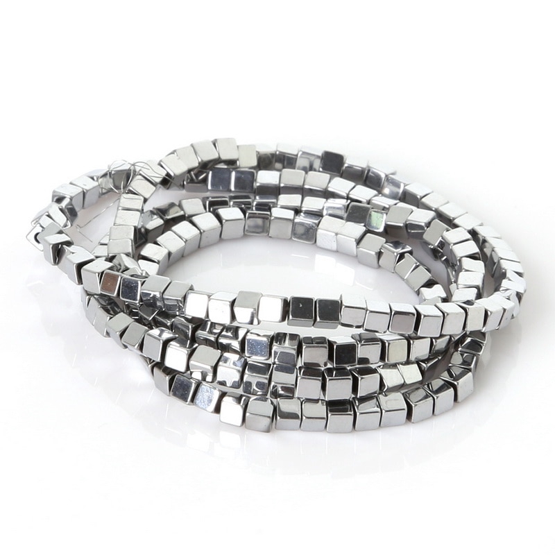 Set 140 Hạt Đá Hematite Hình Vuông Mạ Vàng / Bạc Tự Nhiên 2mm Dùng Làm Trang Sức Diy