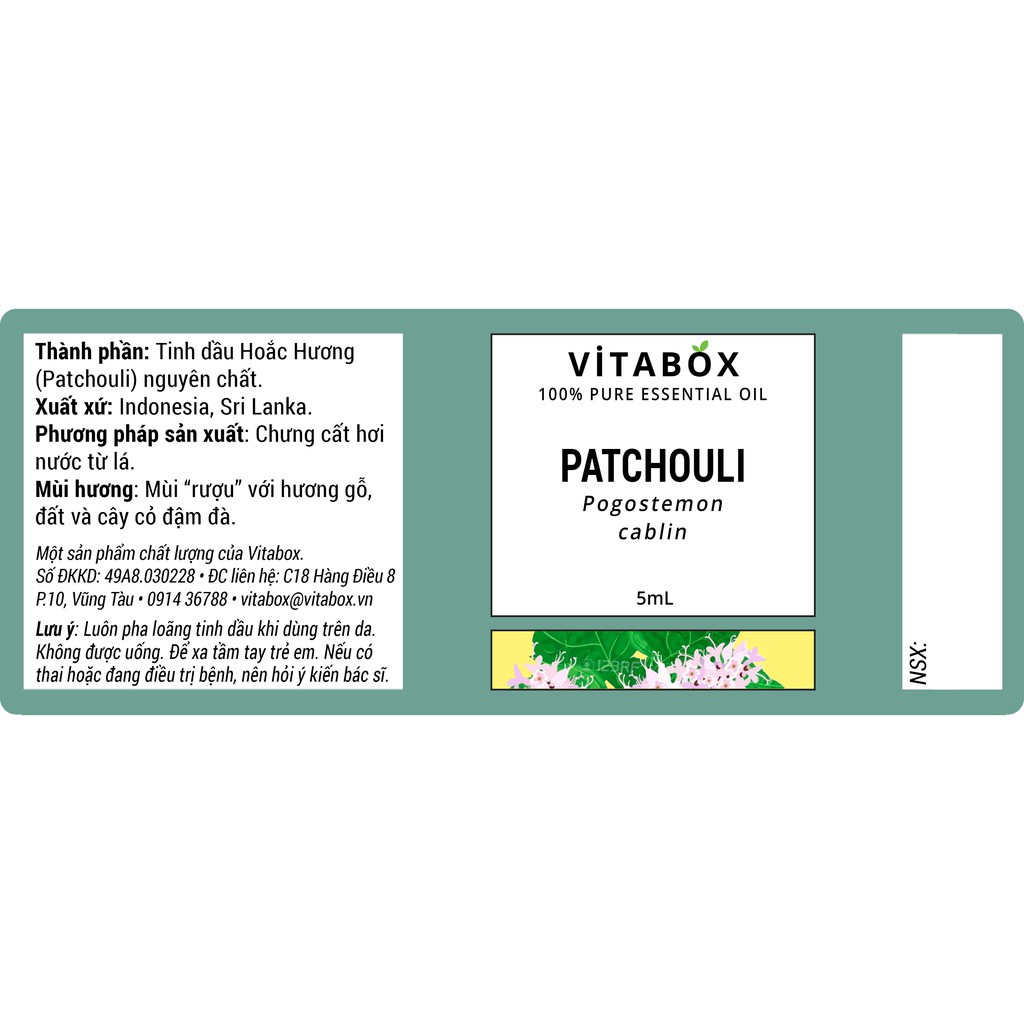Tinh dầu Hoắc Hương Patchouli VITABOX - 100% thiên nhiên nguyên chất - pure essential oil
