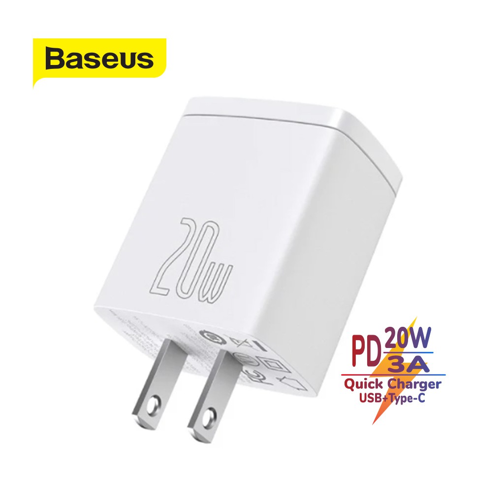 Củ sạc nhanh PD 20W Baseus Compact Quick Charger 2 cổng ( USB + Type C Dual Port, QC 3.0, chân cắm US ) nhỏ gọn