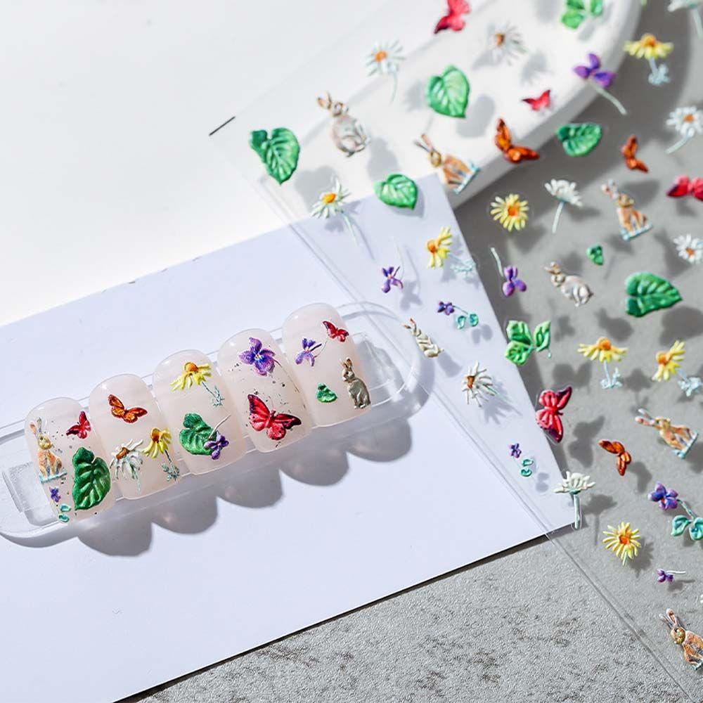 Miếng Dán Trang Trí Móng Tay 5D Hình Năm Cánh Thời Trang Xuân Hè