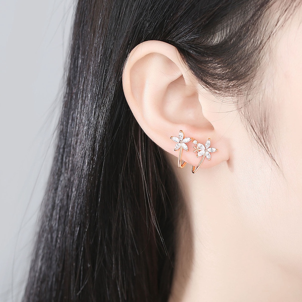Khuyên tai bạc nữ hình hoa 5 cánh, khuyên tai chuẩn bạc S925 sang trọng nữ tính