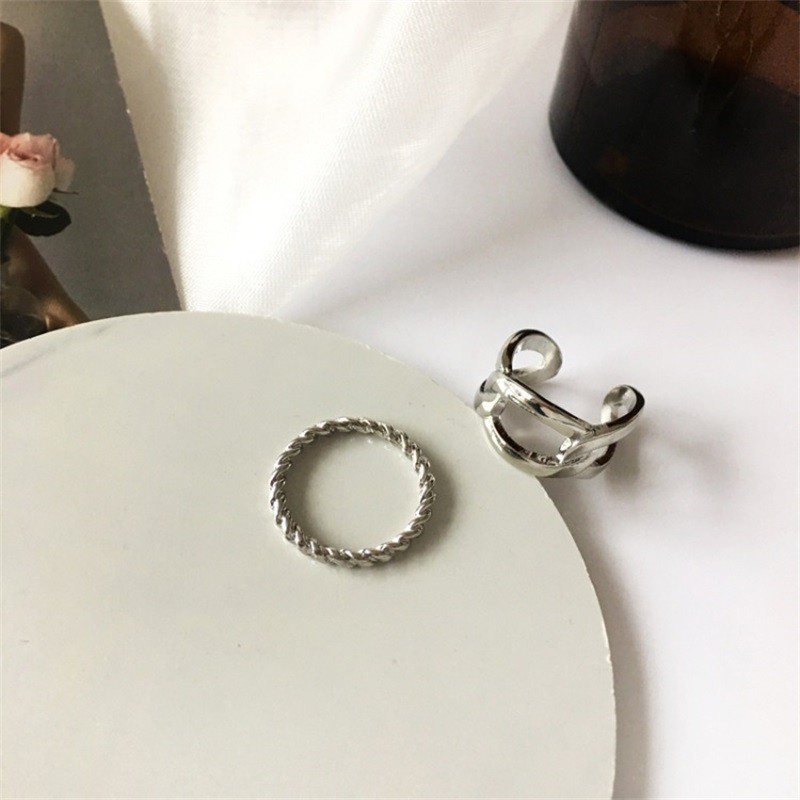 Set 2 nhẫn kim loại dạng hở phối dây xích thời trang