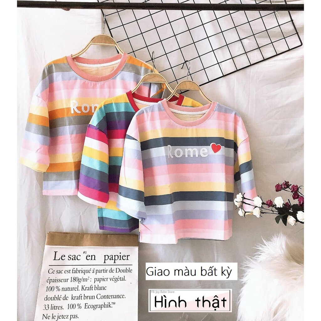 ÁO THUN CROPTOP RAINBOW FORM RỘNG TAY LỠ ULZZANG - ÁO NHÓM CROP NGẮN TAY SỌC NGANG CẦU VỒNG 24