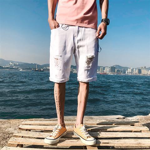 Quần Short Jean Rách Màu Trắng Đen Co Giãn Phong Cách Hàn Quốc Thời Trang Cho Nam