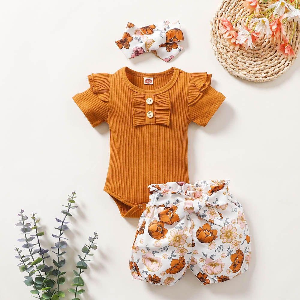 Bộ Áo Liền Quần Ngắn Tay Dệt Kim Họa Tiết Hoa Hướng Dương Thời Trang Mùa Hè Cho Bé Gái