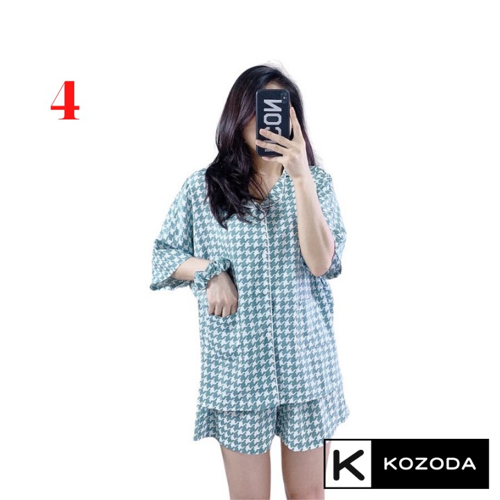 Đồ ngủ nữ pijama lụa bò sữa hoạ tiết dễ thương kèm dây buộc tóc scrunchies thấm hút chất mát mặc ở nhà Kozoda M57