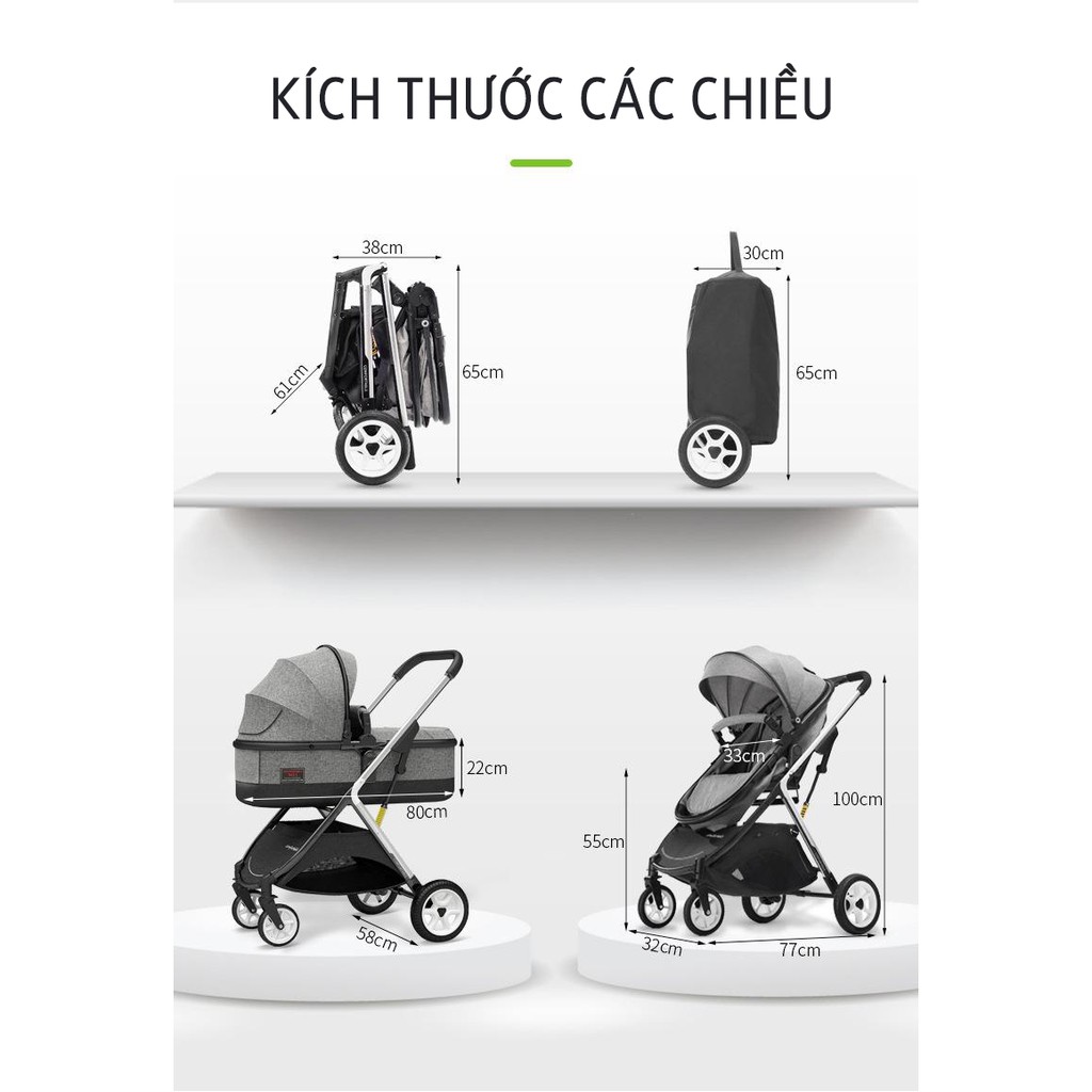 {MẪU MỚI 2022} Xe đẩy nôi cao cấp 2 chiều, gấp gọn, dáng thể thao dùng cho trẻ sơ sinh đến 36 tháng, chỉ 7KG