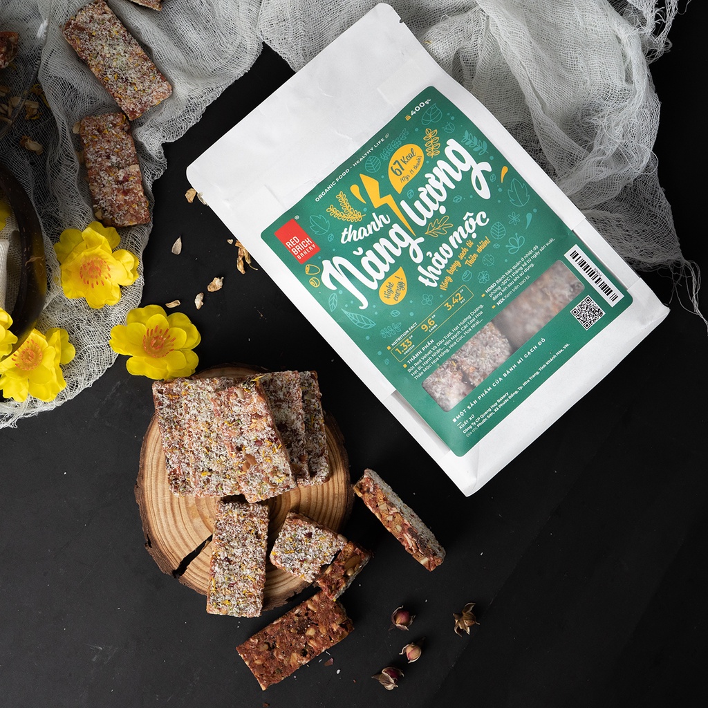 Thanh Năng Lượng Hương Thảo Mộc Thương Hiệu Gạch Đỏ 400g Chuẩn Ăn Kiêng Nguyên Liệu Tự Nhiên