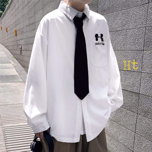 Áo sơ mi dài tay in túi 2 em bé (k kèm cavat) H2G755