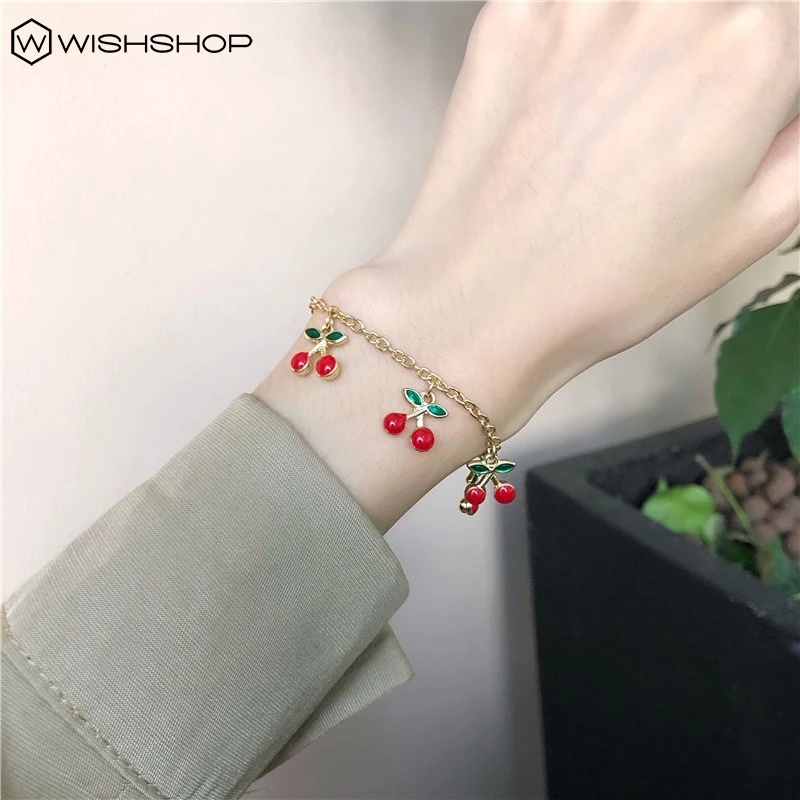 Vòng Tay / Vòng Tay Mặt Hình Quả Cherry Màu Đỏ Phong Cách Hàn Quốc Thời Trang Cho Nữ