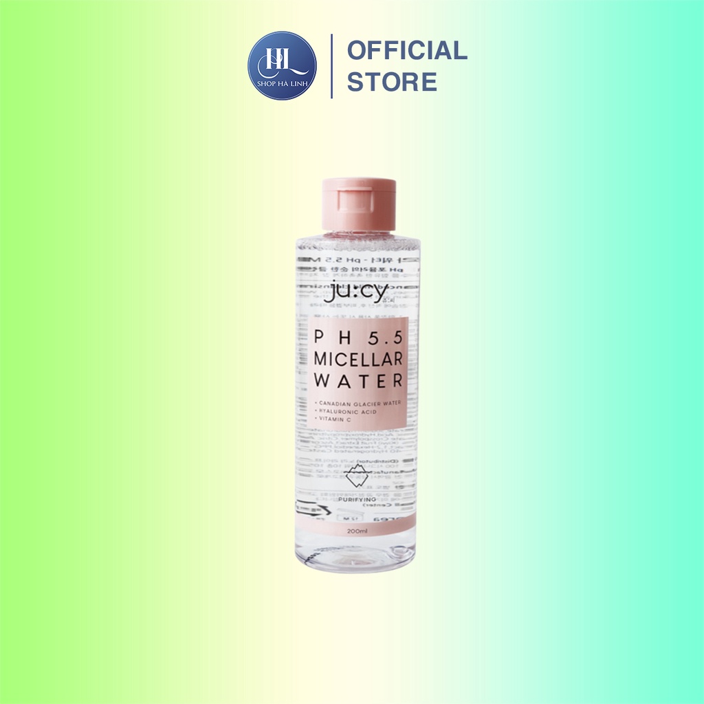 Nước tẩy trang Ju:cy (Jucy) pH 5.5 Micellar Water Hút Các Chất Cặn Bã, Dầu Thừa Trên Da 200ml