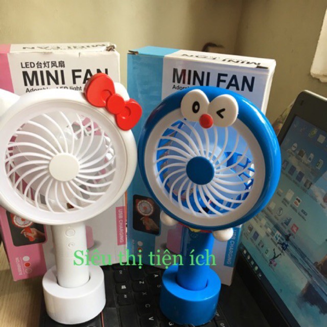 Quạt tích điện cầm tay mini hình chú doremon, kitty, micky ngộ nghĩnh danh cho cả nhà