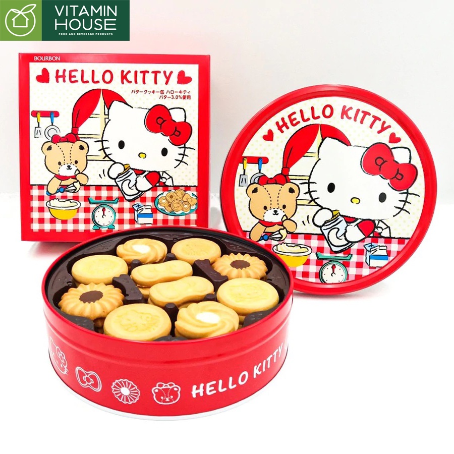 Bánh Quy Hộp Thiếc Bourbon Nhật hình Hello Kitty - Sanrio Character - Vitamin House