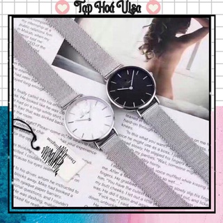 Đồng hồ nam nữ ulzzang 5027 mặt tròn số dây lưới thép không gỉ