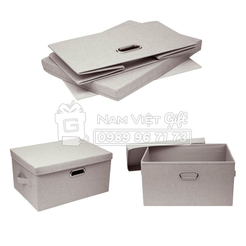 Hộp đựng đồ vải Oxford có nắp và quai xách viền inox NAVIVU