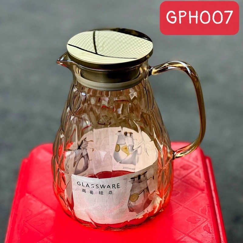 Bình Đựng Nước 1.9Lít Thủy Tinh Chịu Nhiệt, Bình Thủy Tinh Chịu Nhiệt Màu Vàng