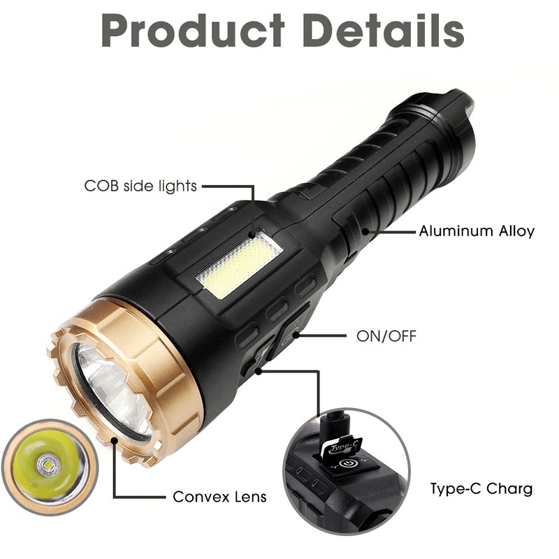 Đèn Pin LED COB Siêu Sáng 2 Chế Độ Sáng Tiện Dụng Cho Hoạt Động Ngoài Trời