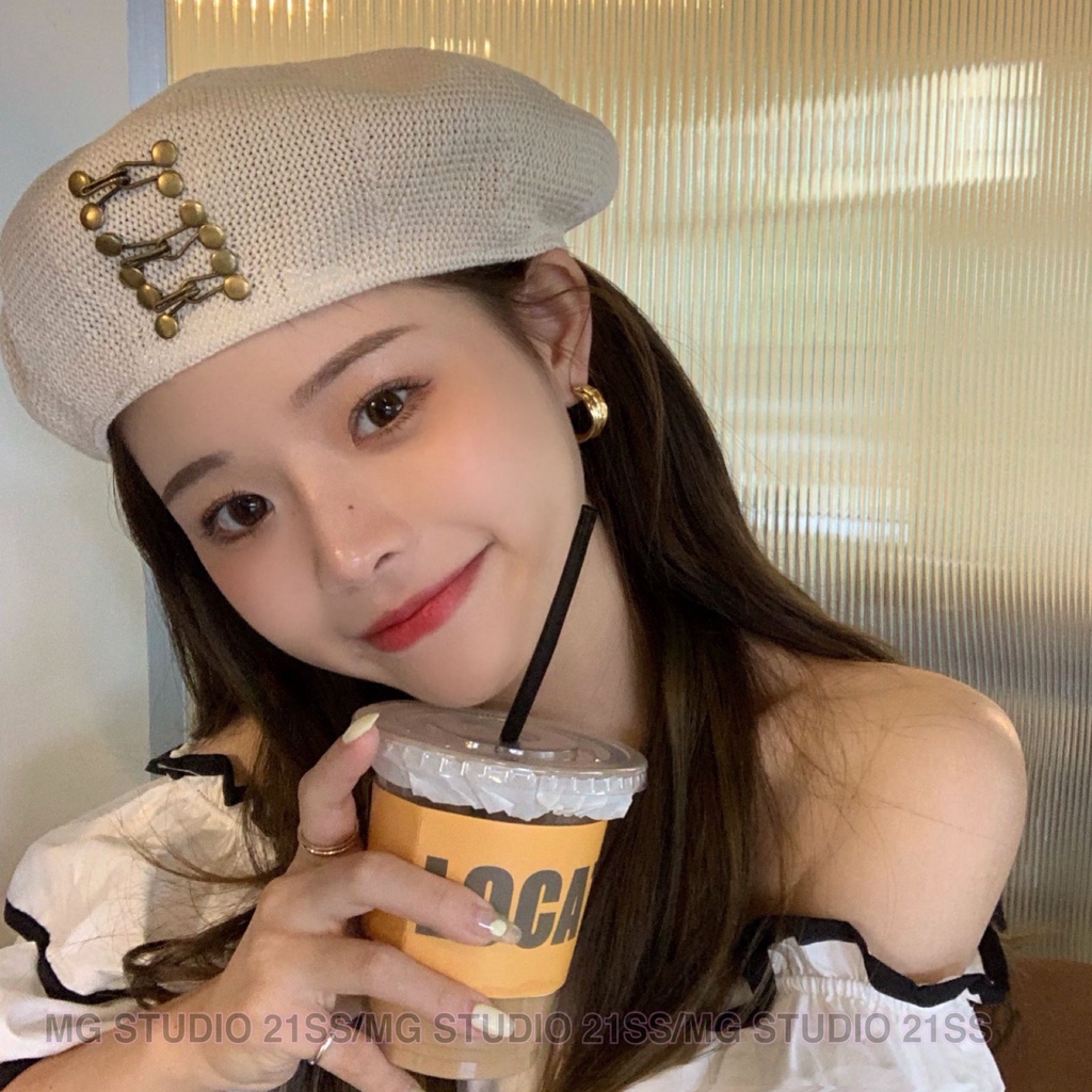 Mũ beret MG STUDIO sợi cotton thời trang mùa hè 3 màu