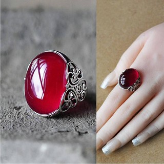 Nhẫn Bạc 925 Hình Vương Miện Đính Đá Mã Não Đỏ Phong Cách Retro