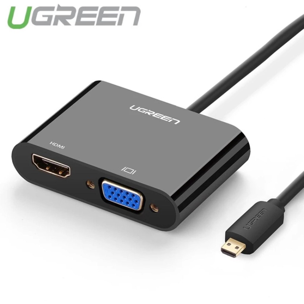 [Mã ELHACE giảm 4% đơn 300K] Cáp chuyển đổi Micro HDMI ra VGA + HDMI Ugreen 30355 Chính hảng MM115 (Màu Đen)