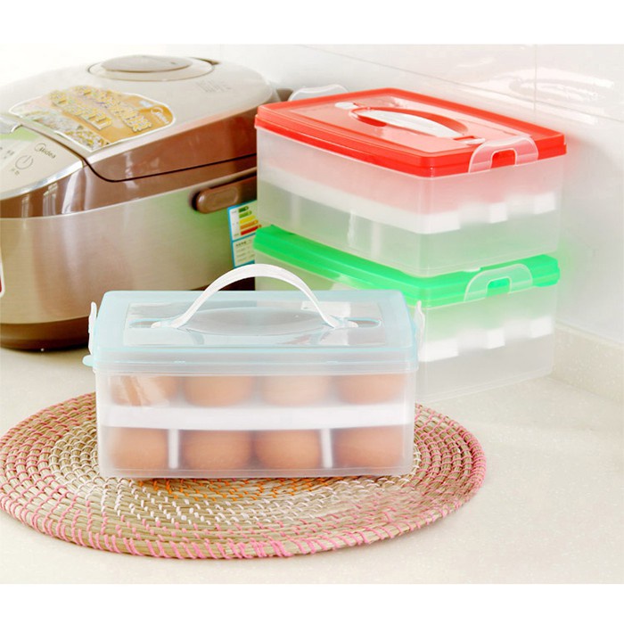 Hộp Khay Đựng Trứng Gà, Giỏ Rổ Đựng Trứng Vịt Tiện Lợi 2 Tầng 24 Ngăn
