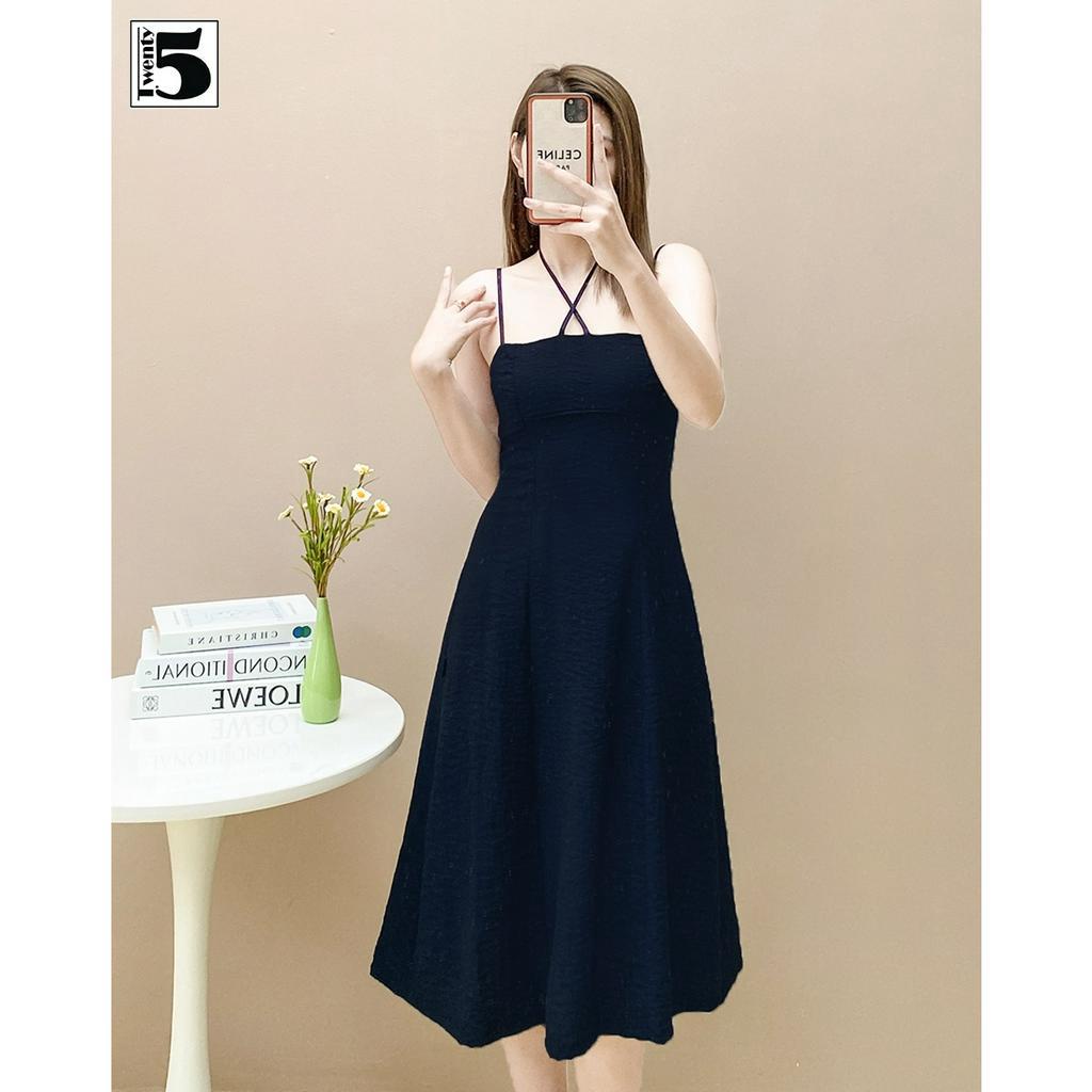 Đầm váy 2 dây nữ voan hoa nhí dáng ôm cổ dây chéo Twentyfive SD87