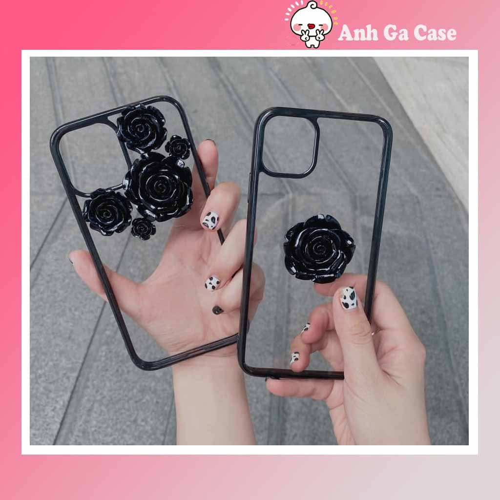 Ốp lưng iphone ROCK VIỀN ĐEN icon HOA HỒNG ĐEN 7plus/8/8plus/x/xs/xs max/11/11 pro/11 promax,Anh Ga Case